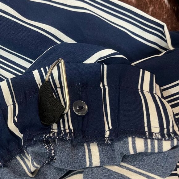 SHEIN Navy White Striped Wide-Leg Pants Adjustable Waist Tie Belt XXL - Picture 8 of 8